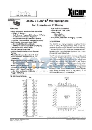 X68C75PISLIC datasheet - Port expander and E2 memory