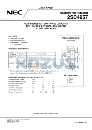 2SC4957R-T1 datasheet - Microwave low-noise amplification silicon transistor