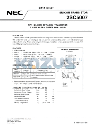 2SC5007-T1/-T2 datasheet - NPN epitaxial-type silicon transistor