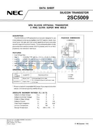 2SC5009-T1/-T2 datasheet - NPN epitaxial-type silicon transistor