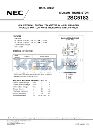 2SC5183R-T2 datasheet - High fT, high gain transistor