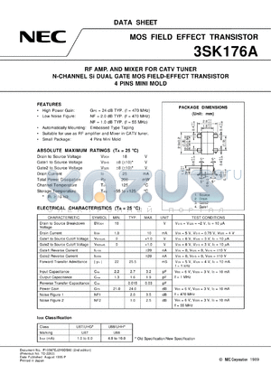 3SK176A-T1 datasheet - CATV TV tuner high-frequency amplification