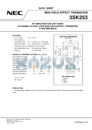 3SK253-T1 datasheet - UHF tuner high-frequency amplification