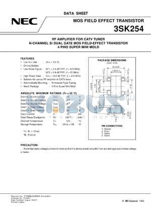 3SK254-T1 datasheet - VHF TV tuner RF amplification & mixer use N-channel MOS