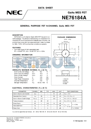 NE76184B datasheet - MES type field effect transistor