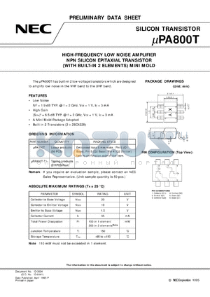 UPA800T-T1B datasheet - 6-pin small MM high frequency double transistor array