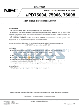 UPD75004GB-XXX-3B4 datasheet - 4-bit single-chip microcomputer