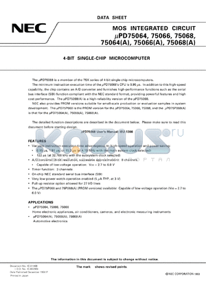 UPD75068GB-XXX-3B4 datasheet - 4-bit single-chip microcomputer incorporating A/D converter