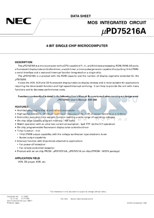 UPD75216AGF-XXX-3BE datasheet - 4-bit single-chip microcomputer