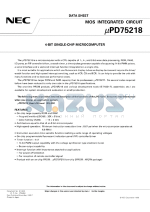 UPD75218CW-XXX datasheet - 4-bit microcomputer 75X series with on-chip FIP control