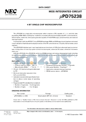 UPD75238GJ-XXX-5BG datasheet - 4-bit single-chip microcomputer