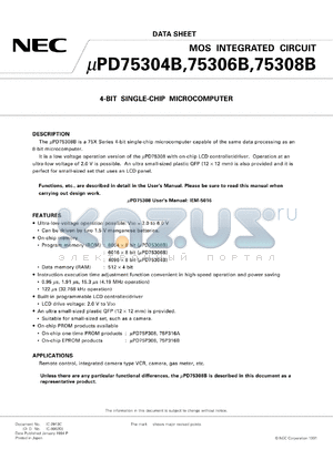 UPD75304BGF-XXX-3B9 datasheet - 4-bit single-chip microcomputer