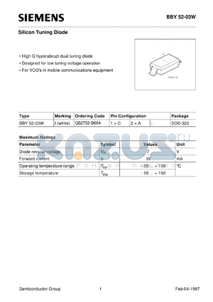 BBY52-03W datasheet - Silicon tuning diode