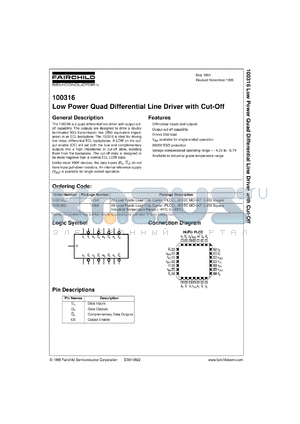 100316QCX datasheet - Low Power Quad Differential Line Driver with Cut-Off