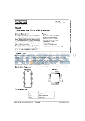 100325QIX datasheet - Low Power Hex ECL-to-TTL Translator