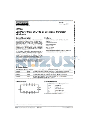 100328QCX datasheet - Low Power ECL/TTL Bi-Directional Translator with Latch