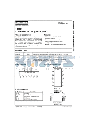 100351DC datasheet - Low Power Hex D-Type Flip-Flop