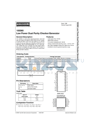 100360QCX datasheet - Low Power Dual Parity Checker/Generator