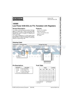 100395CW datasheet - Low Power 9-Bit ECL-to-TTL Translator with Registers