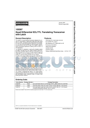 100397QIX datasheet - Quad Differential ECL/TTL Translating Transceiver with Latch