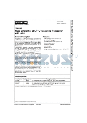 100398QCX datasheet - Quad Differential ECL/TTL Translating Transceiver with Latch