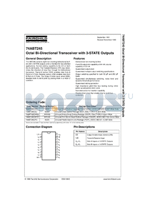 74ABT245CSJX datasheet - Octal Bi-Directional Transceiver with 3-STATE Outputs