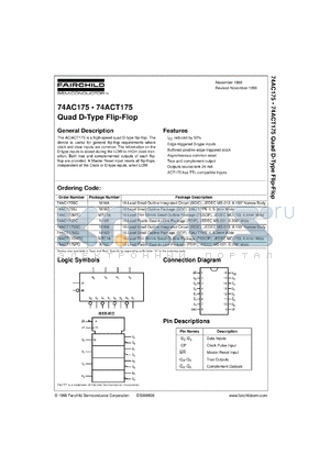 74AC175MTCX datasheet - Quad D-Type Flip-Flop