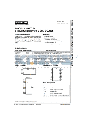 74AC251SJX datasheet - 8-Input Multiplexer with 3-STATE Output