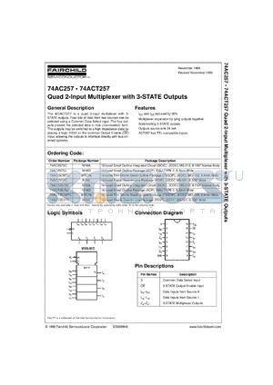 74AC257MTCX datasheet - Quad 2-Input Multiplexer with 3-STATE Outputs