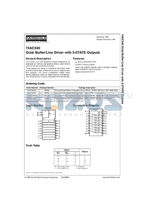 74AC540SCX datasheet - Octal Buffer/Line Driver with 3-STATE Outputs