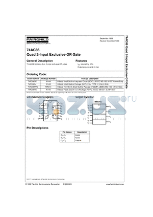 74AC86SJ datasheet - Quad 2-input Exclusive-OR Gate