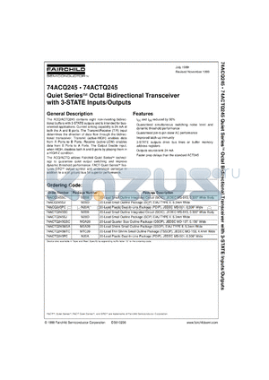 74ACQ245SJX datasheet - Quiet Series Octal Bidirectional Transceiver with 3-STATE Outputs