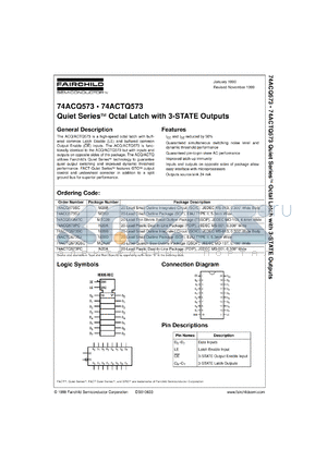 74ACQ573CW datasheet - Quiet Series Octal Latch with 3-STATE Outputs