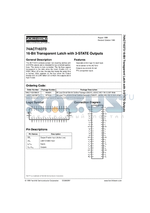 74ACT16373SSCX datasheet - 16-Bit Transparent Latch with 3-STATE Outputs