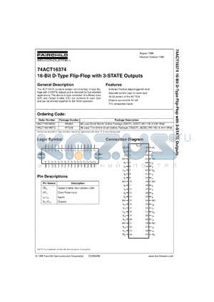 74ACT16374MTDX datasheet - 16-Bit D-Type Flip-Flop with 3-STATE Outputs
