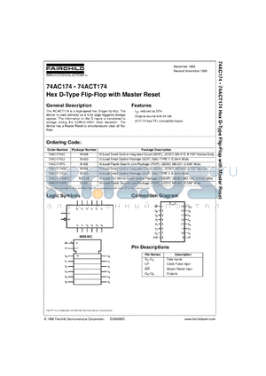 74ACT174CW datasheet - Hex D Flip-Flop with Master Reset