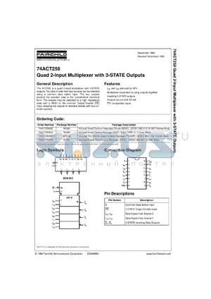 74ACT258SCX datasheet - Quad 2-Input Multiplexer with 3-STATE  Outputs