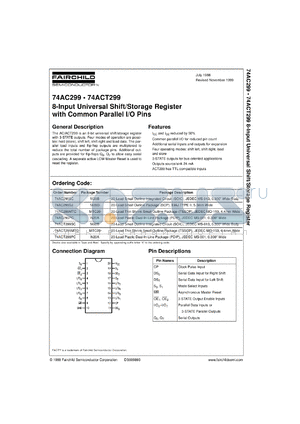 74ACT299CW datasheet - 8-Input Universal Shift/Storage Register with Common I/O Pins