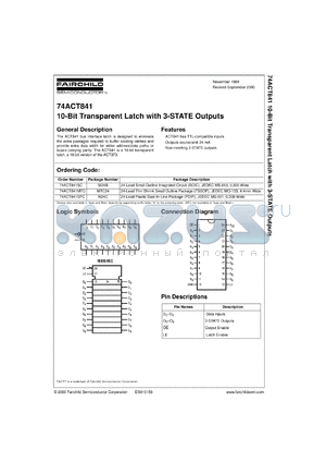74ACT841SCX datasheet - 10-Bit Transparent Latch with 3-STATE Outputs