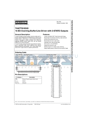 74ACTQ16240SSCX datasheet - 16-Bit Inverting Buffer/Line Driver with 3-STATE Outputs