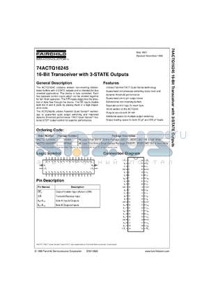 74ACTQ16245SSCX datasheet - 16-Bit Transceiver with 3-STATE Outputs