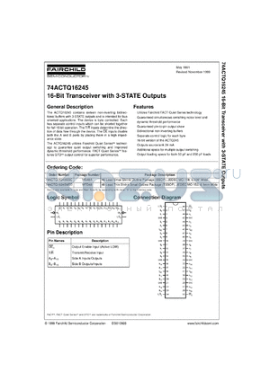 74ACTQ16245CW datasheet - 16-Bit Transceiver with 3-STATE Outputs