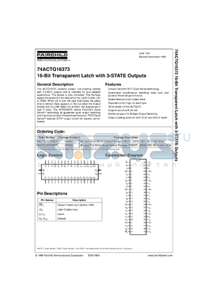 74ACTQ16373SSCX datasheet - 16-Bit Transparent Latch with 3-STATE Outputs