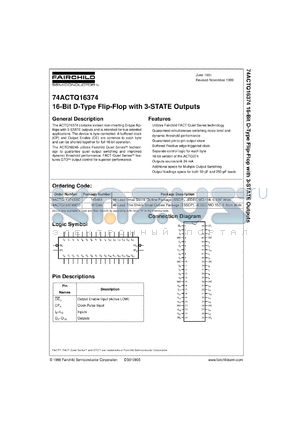 74ACTQ16374SSCX datasheet - 16-Bit D-Type Flip-Flop with 3-STATE Outputs