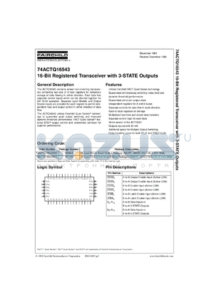 74ACTQ16543SSCX datasheet - 16-Bit Registered Transceiver with 3-STATE Outputs