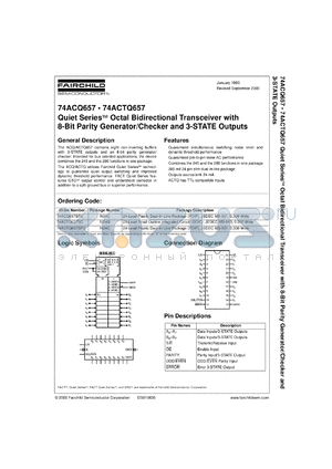 74ACTQ657SCX datasheet - Quiet Series Octal Bidirectional Transceiver with 8-Bit Parity Generator/Checker and 3-STATE Outputs