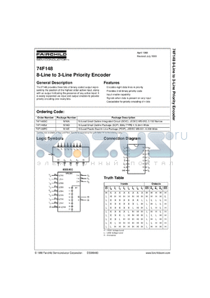 74F148SCX datasheet - 8-Line to 3-Line Priority Encoder