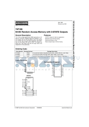74F189SCX datasheet - 64-Bit Random Access Memory with 3-STATE Outputs