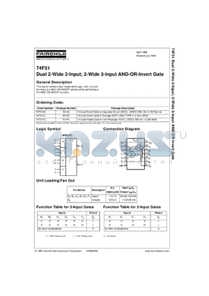 74F51SJX datasheet - Dual 2-Wide 2-Input; 2-Wide 3-Input AND-OR-Invert Gate