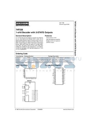 74F538SCX datasheet - 1-of-8 Decoder with 3-STATE Outputs